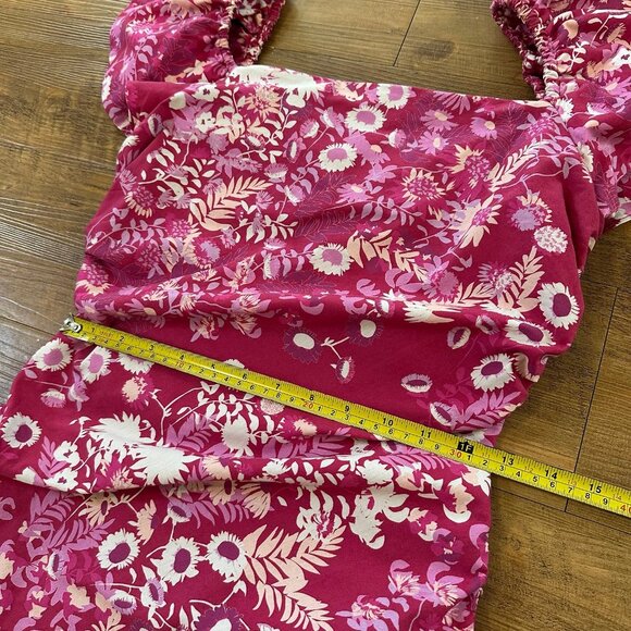 Sachin & Babi Pink Floral Ruched Midi Dress Womens Size 2 Ruffle Flutter Sleeve - Picture 6 of 11